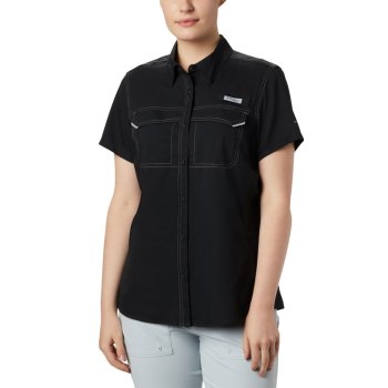 Columbia PFG Lo Drag Short Sleeve, Camisa Negros Para Mujer | 680145-HWT